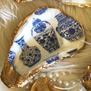 Ginger Jar Chinoiserie Blue Oyster Shell | Decoupage Artsy Home Decor